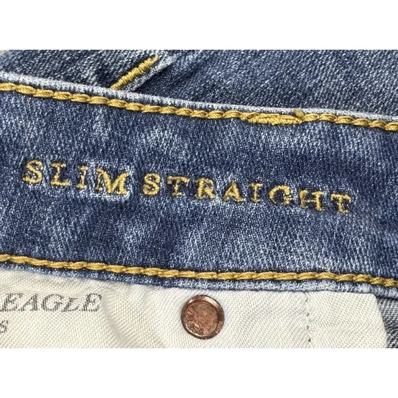 American Eagle Extreme Flex 4 Jeans Men 36x34 Blue Slim Straight Whiskered Denim - Picture 3 of 10